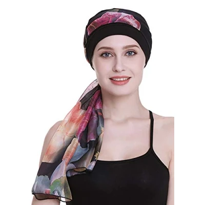 Image of FocusCare Black Chemo Turbans for Alopecia Women Cancer Patients Headwear Medical Gifts