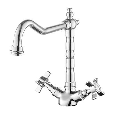 Image of JASSFERRY French Classic Mixer Tap Traditional Crosshead Handles Monobloc Kitchen Sink Faucet with Swivel Spout Chrome Polished