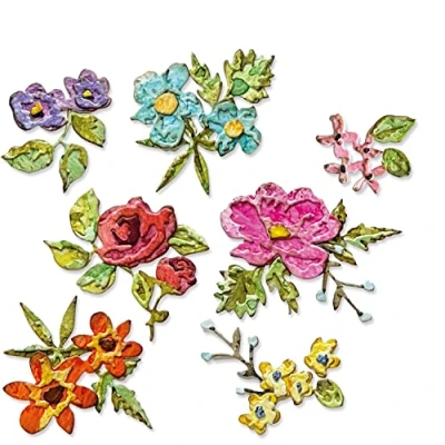 Image of Sizzix Thinlits Die Set 14PK Brushstroke Flowers Mini by Tim Holtz, Multi Colour, One Size