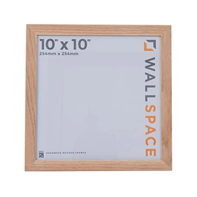 Image of Wall Space 10x10 Oak Frame Square Picture REAL SOLID Frames 10 x inch Wooden Photo made from WOOD with GLASS 25x25cm