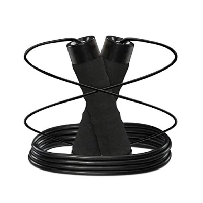 Image of Relaxdays Adult Skipping Rope PRO, Foam Handles, Weighted Ball Bearing, Boxing &amp; Fitness, Endurance Training, Black