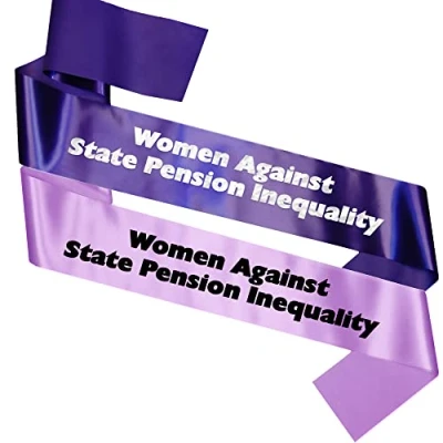 Image of My Pretty Little Gifts WASPI Women Against Pension Inequality Sash International Women&#039;s Day 1950s Retirement Equality March