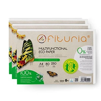Image of OFITURIA 80g A4 Recycled Paper, 250 Sheets, 100% Recycled, Natural Colour, Suitable for Laser &amp; Inkjet Printers