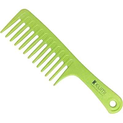 Image of Kumi Wheat Eco Friendly Shampoo Rake Green Wide Teeth Detangling Comb