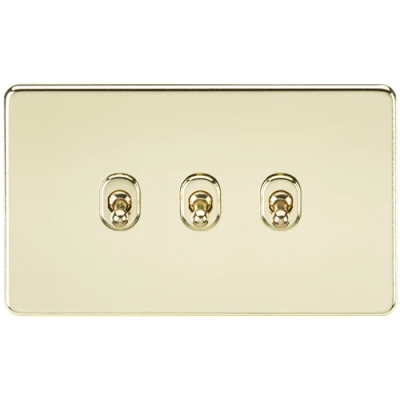 Image of KnightsBridge Screwless 10AX 3G 2 Way Toggle Switch Polished Brass