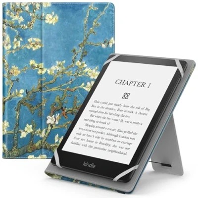 Image of MoKo Universal Case for 6&quot;,6.8&quot;,7&quot; Kindle eReaders Fire Tablet Kobo/Voyaga/Lenovo/Sony E Book Tablet, Lightweight PU Leather Folio Shell Cover Case, with Hand Strap/Kickstand, Apricot Blossom