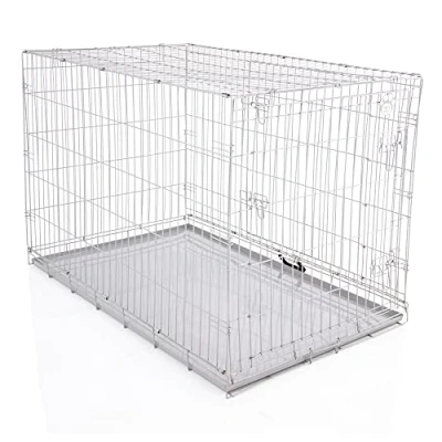 Image of COZY PET Dog Cage 48&quot; in Light Grey Metal Tray Folding Puppy Crate Cat Carrier Crate. DC48G