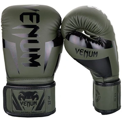 Image of Venum Elite Adults Boxing Gloves, Green (Khaki/Black), 12 Oz