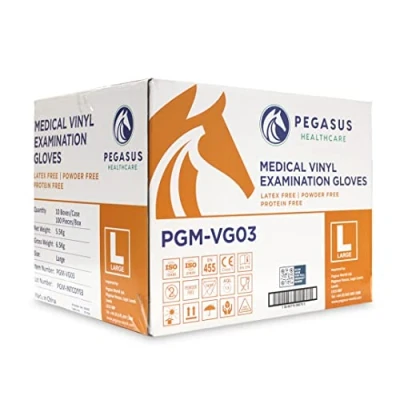 Image of Pegasus Healthcare 10pk Clear Disposable Vinyl Medical Examination Gloves AQL 1.5 Powder &amp; Latex Free (1000, LARGE)