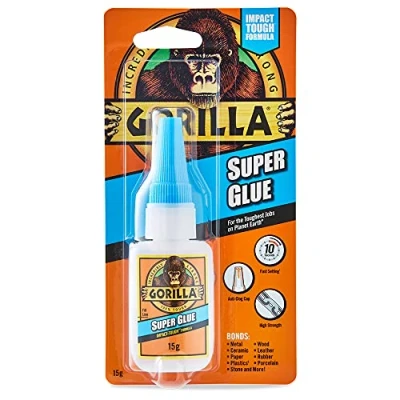 Image of Gorilla Super Glue, 15g All Purpose, Impact Tough &amp; Fast Setting with Anti Clog Cap Ideal for Metal, Ceramics, Leather More