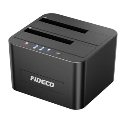 Image of FIDECO YPZ04 S2 Hard Drive Docking Station, USB 3.0 SATA HDD Station for 2.5 &amp; 3.5 inch HDD/SSD, Dual Bay, Support Offline Clone,Black,23 x 14.5 8 cm