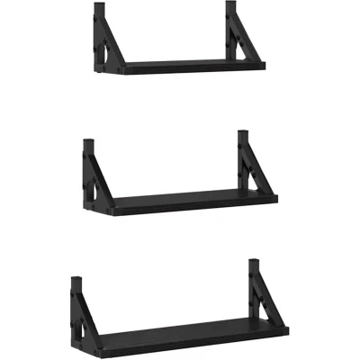Image of vidaXL 3 Piece Wall Shelf Set Black Oak Engineered Wood