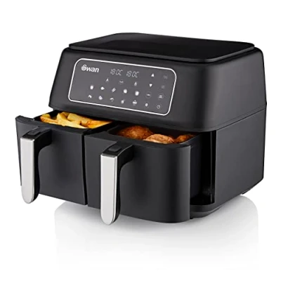 Image of Swan SD10410N 8L Digital Dual Basket Air Fryer with Keep Warm Function, 10 One Touch Pre sets, Rapid Circulation, 1600W, Black