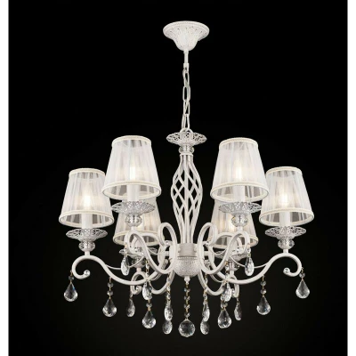 Image of Grace Chandelier White with Gold &amp; Crystal, Shades, 6 Light, E14