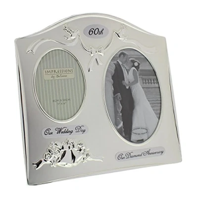Image of Two Tone Silverplated 60th Diamond Wedding Anniversary Double Photo Frame FS55060