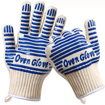 Image of Oven Glove EN407 Certified 932 F Gloves Kitchen Microwave Heat Resistant Five Finger Non Slip Silicone for Handling Hot Surfaces Cooking Baking and Fireplace Grilling
