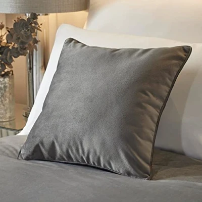Image of Soiree Luxury Grey Velvet Cushion (43 x 43cm) Filling Included Soft Touch in Slate with Insert Matching Bedspread Available Melanie Collection
