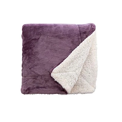 Image of aztex Soft and Fluffy Sherpa Style Fleece Blanket, Bed Throw, Reversible, 70cm x 110cm in Lavender with a Cream Reverse