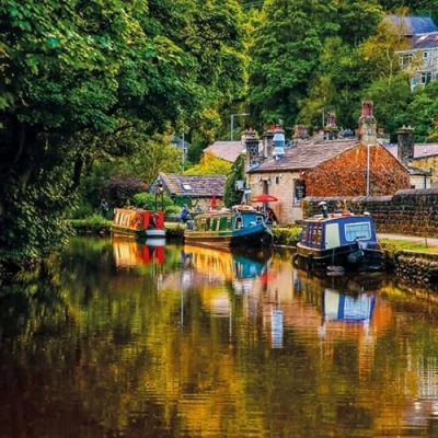 Image of Abacus Cards Photographic Blank Greeting Card Canal Boats, West Yorkshire Suitable for Birthdays and Other Occasions From The BBC Countryfile Range