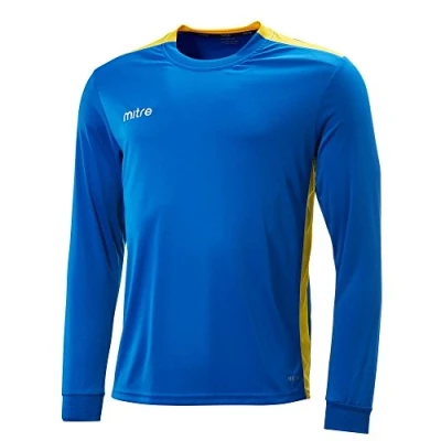 Image of Mitre Men Charge Long Sleeve Football Match Day Shirt Royal/Yellow 2X Large/50 52 Inch