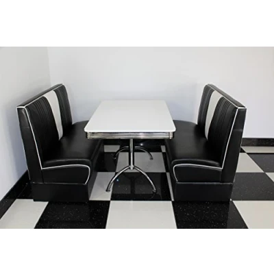 Image of American Diner Furniture 50s Style Retro White Table And Black Nashville Booth Set