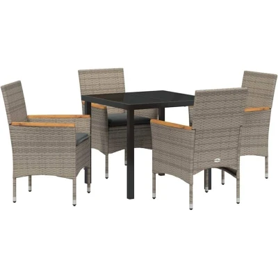 Image of vidaXL 5 Piece Garden Dining Set with Cushions Grey Poly Rattan