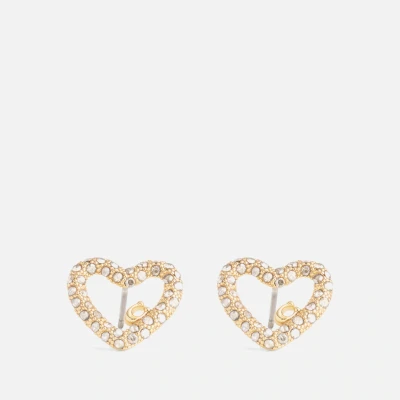 Image of Coach Signature Silver Tone Pavé Heart Stud Earrings