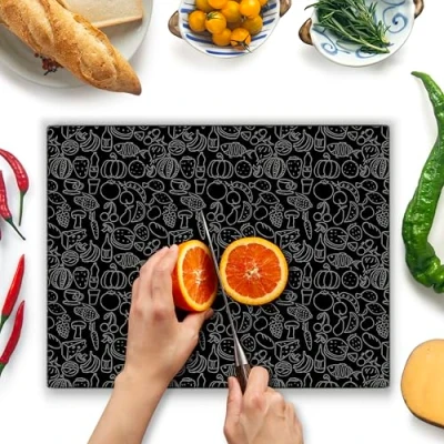 Image of Glass Chopping Board 40x30cm : Worktop Saver for Kitchens Durable, Hygienic Savers Scratch Resistant, Heat Proof, Easy Clean Black Design