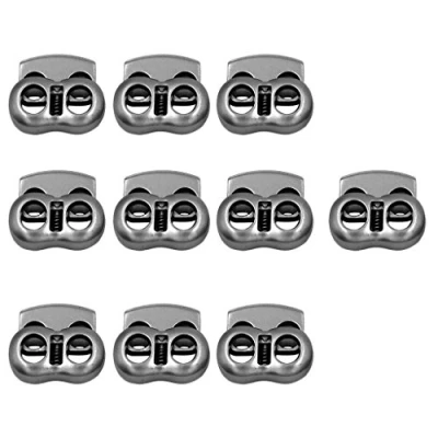 Image of 10 Pieces/Pack Heavy Duty Gray Metal 2 Hole (7.35mm Dia) Bean Cord Locks Clamp Toggle Stop Slider for Paracord, Elastic Cord, Accessory Cordage, Drawstrings Indoor/Outdoor Use
