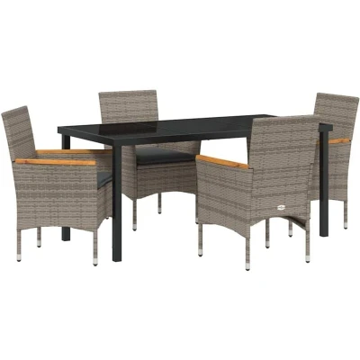 Image of vidaXL 5 Piece Garden Dining Set with Cushions Grey Poly Rattan