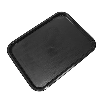 Image of Set of 4 Medium Black 41cm Plastic Food Canteen Serving Trays