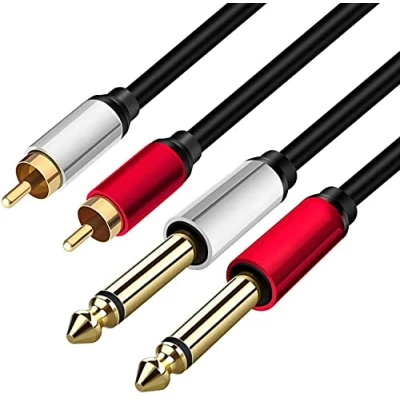 Image of Yeung Qee 2 x 6.35 mm to RCA Stereo Audio Interconnect Cable,Dual 1/4 inch TS Jack Male Cable Splitter Adapter (6M)