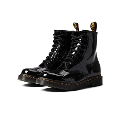 Image of Dr. Martens Women&#039;s Amphibians, Black Patent Leopard Emboss, 3 UK