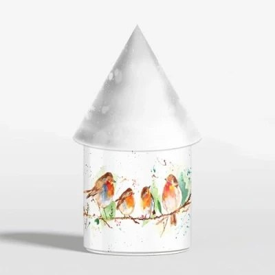 Image of Leonardo Christmas LED Light Up Robin Family Scene Lantern Lamp Decoration 21cm High