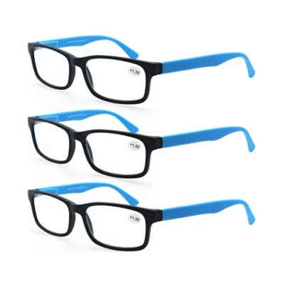Image of MODFANS Reading Glasses 1.0 Men Women 3 Pack,Rectangular Clear Lens Comfort Spring Hinge Eyeglasses,Stylish Lightweight Plastic Readers with Pouch (3 Blue)