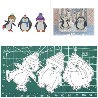 Image of 3pcs Cartoon Penguin Christmas Cutting Dies Metal Embossing Stencil Mould Template for DIY Scrapbook Album Paper Card Making Art Craft Decor
