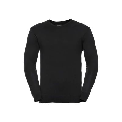 Image of Russell Athletic Collection Mens Cotton Acrylic V Neck Sweatshirt (Black) Size X Large