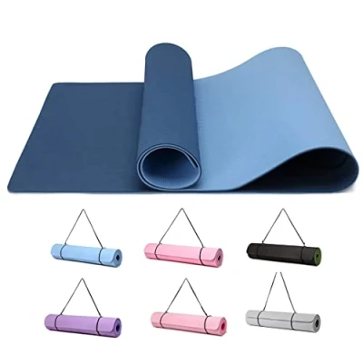 Image of Good Nite Yoga Mat Exercise Fitness 6mm Extra Thick Non Slip Training Mats for Sports Pilates Gym Floor Resistance with Carrying Strap 183 x 61 0.6 cm(Dark Blue/Sky Blue)