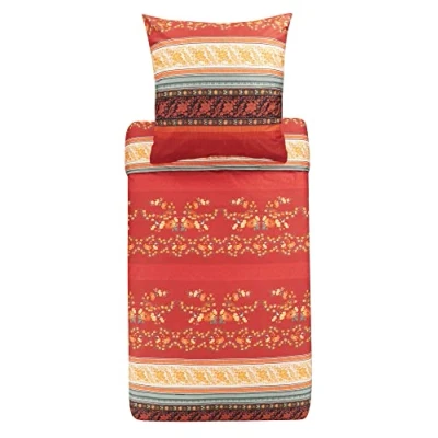 Image of Bassetti Orosei R1 9323452 Bed Linen Set Cotton Mako Satin in Red 2 Piece with Zip Closure 135 x 200 cm / 80