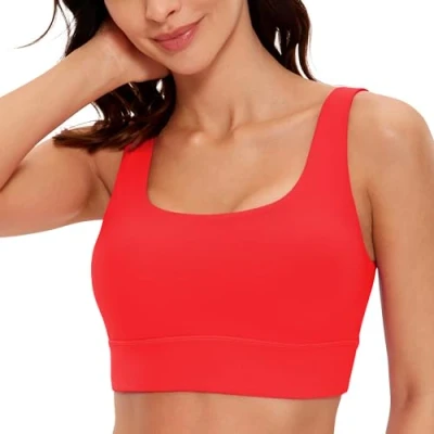 Image of CRZ Yoga Womens ButterLuxe U Back Sports Bra Padded Low Impact Crop Top Workout Sport Deep Red XS