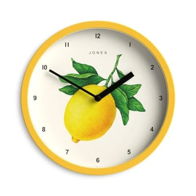 Image of Jones Clocks® Fruit Clock Round Small Kitchen Office Modern Design Designer Colourful Case Art Wall (Lemon)