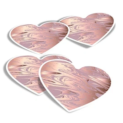 Image of Vinyl Heart Stickers (Set of 4) Rose Gold Marble Pattern Pretty Fun Decals for Laptops,Tablets,Luggage,Scrap Booking,Fridges #24125