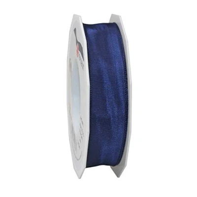 Image of Präsent Lyon Wired Taffeta Ribbon Navy Blue 25 mm Width, m Length