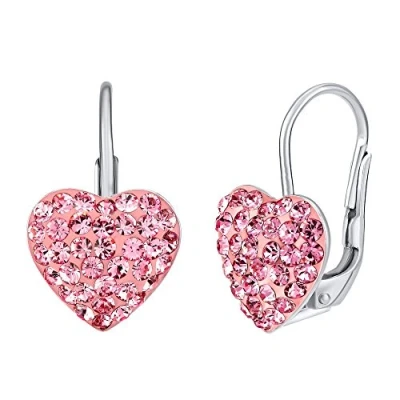 Image of SILVEGO Women 925 Sterling Silver Earrings Heart with Pink Swarovski Crystals