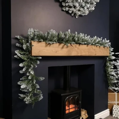 Image of Samuel ALEXANDER 2.7m Snowy Plain Green Christmas Garland with 200 Tipped Decoration Xmas garlands for Stairs, Fireplaces