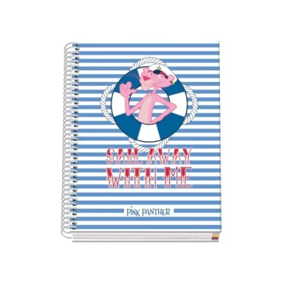 Image of DOHE A5 Squared Notebook Spiral Binding, 100 Sheets of 90 g/m², 5 mm Square, Hardcover, Pink Panther Sailing, School Supplies
