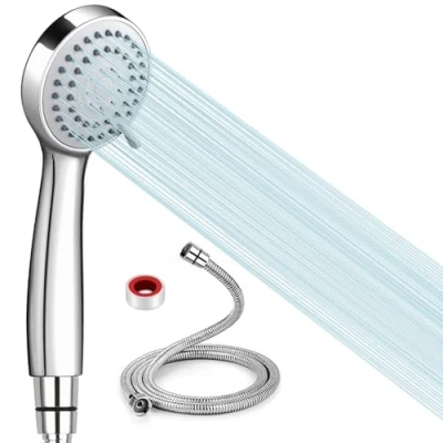 Image of Shower Head Powerful Flow with 1.5m Chrome Hose Pressure Boosting Spray 3 Modes Water Saving Bathing for Adults Children Pets Home and Gym Use