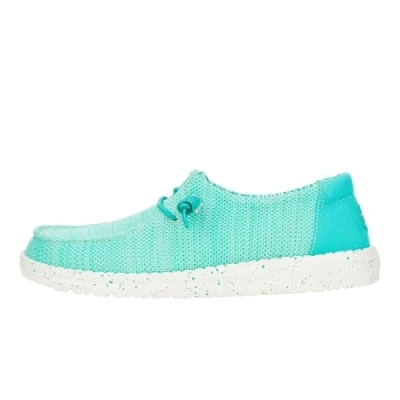 Image of HEYDUDE Wendy Stretch Sox, Women’s Shoes, Slip on Loafers, Comfortable &amp; Light Weight, Ceramic Blue, 2 UK
