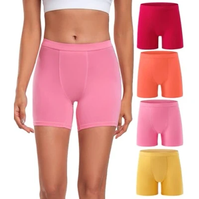 Image of wirarpa Women&#039;s Boxer Briefs Modal Boyshort Panties Ultra Soft Ladies Boxers Underwear Under Dress Skirt 4 Pack Fuchsia Pink Orange Yellow Size M