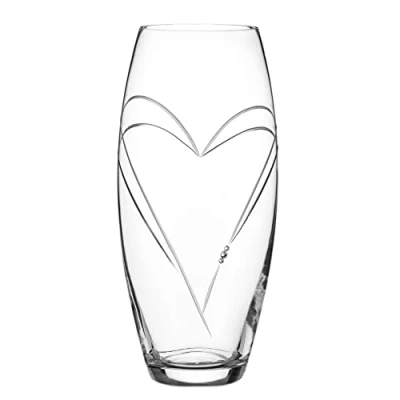 Image of DIAMANTE Heart in Large Hand Cut Crystal Barrel Vase with Swarovski Crystals 30cm gift box